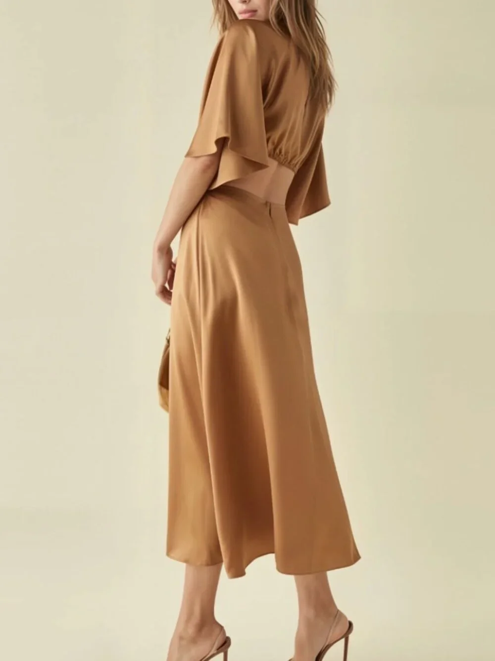 NWT Reformation Noemi Midi Silk Dress US2 Copper Cut Out Cocktail Party - Picture 2 of 10